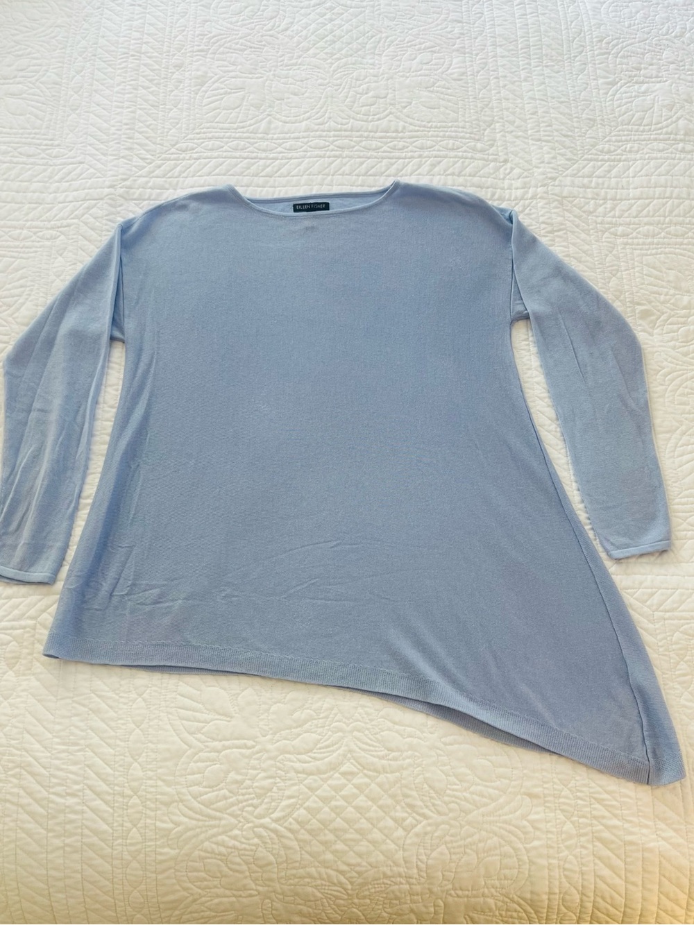 NWOT Eileen Fisher Pale Blue Asymmetric Long Sleeve Knit Sweater